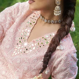 HEEPOSH Women Embroidered V-Neck Straight Kurta With Trouser image 3