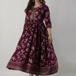 TROPWEAR Floral Printed Round Neck Maternity Fit And Flare Ethnic Dresses-picture-31