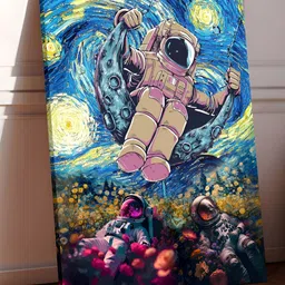 Myntra Elegant Homes Cream-Coloured & Blue Three Space Astronauts Canvas Wall Art image 2