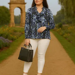 La Zoire Animal Print Bishop Sleeves Ruffles Georgette Top image 3