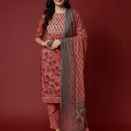 Aspriya Women Floral Printed Regular Pure Cotton Kurta with Trousers & With Dupatta-picture-11