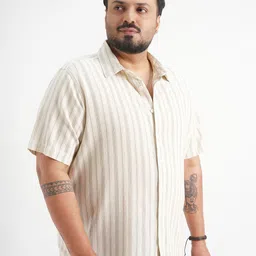 HIGHLANDER Men Plus Size Vertical Striped Spread Collar Cotton Casual Shirt image 2