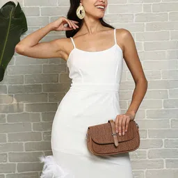 PINACOLADA Women Faux Fur Trim Shoulder Straps Midi Dress-image-82