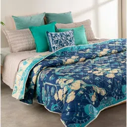 FREEDOM TREE Mindscape Blue & Off White Printed Cotton AC Room Single Bed Quilt-picture-37