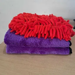 2 Pcs Microfiber cloth 600 GSM+ 1Pc Microfiber Hand Gloves Combo Wet and Dry Disposable Glove Set-image-55