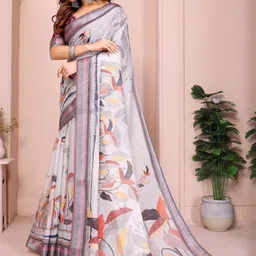 SP TEXTILE CLOTHES Floral Linen Blend Saree image 5