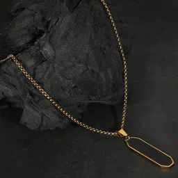 Thrillz Men Stainless Steel Gold-Plated Rectangular Shaped Pendant With Chain-picture-36
