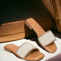 Looper Women Embellished Party Open Toe Flats-image-7