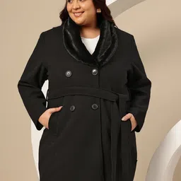 Sztori Plus Size Shawl Collar Longline Overcoat with Belt image 3