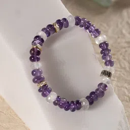 Stone Story By Shruti Unisex Sterling Silver Plated Amethyst & Moonstone Beaded Bracelet-picture-53