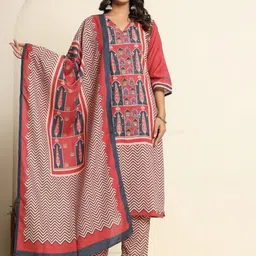 FLAMBOYANT Women Ethnic Motifs Printed Regular Pure Cotton Kurta with Trousers & Dupatta-image-7