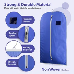 Kuber Industries Blue & White 3 Pieces Textured Non-Woven Suit Organisers With Zip image 3