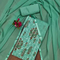 HERE&NOW Floral Embroidered Georgette Unstitched Dress Material-picture-12