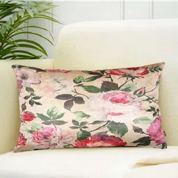 Tesmare Beige & Multicoloured Set of 2 Floral Velvet Rectangle Cushion Covers image 5