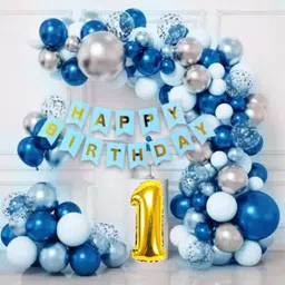 kr 1ST/First Happy Birthday Decoration with Blue White Silver Balloon Confetti Arch-picture-11