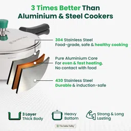 the indus valley Triply Stainless Steel Outer Lid Pressure Pan | ISI Certified, 3-Layer Body 3.5 L Induction Bottom Pressure Pan image 5