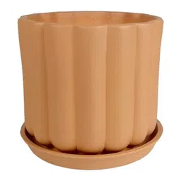 LASAKI Flona Brown Ceramic Handmade Planter With Plate image 3