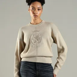 Tommy Hilfiger Women Beige Cotton Printed Sweaters-picture-16