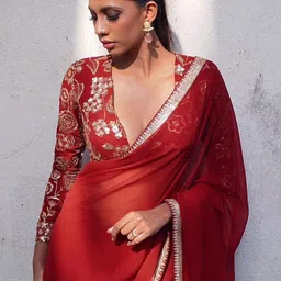 Mitera Solid Saree with Sequinned Embroiderd Lace Work Border image 2