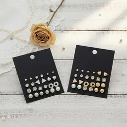 Vembley Pack Of 24 Pearls Studded Geometric Studs Earrings-picture-13