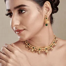 festivjewelleryze Gold- Plated Stones Studded & Beaded Jewellery Set-picture-15