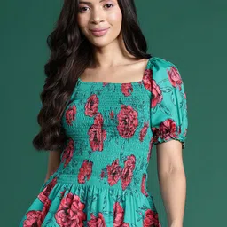 Deewa Floral Print Puff Sleeve Crepe Top-picture-15