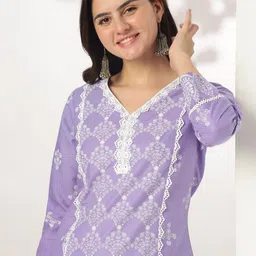 KALINI Women Ethnic Motifs Printed Regular Thread Work Pure Cotton Kurta with Trousers & With Dupatta image 2