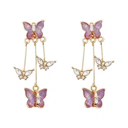KRENOZ Gold-Plated Artificial Stones Studded Butterfly Shaped Drop Earrings image 3