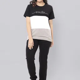 evolove Women Cotton Colourblocked Night suit-image-2