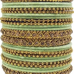 Shasmi Set Of 24 Beige Glass Artificial Stones & Beads Bangle image 2