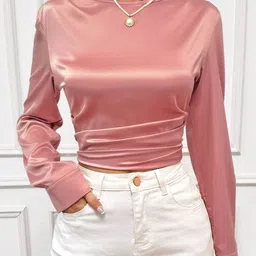 Stylecast X Slyck Women Boat Neck Cuffed Sleeves Gathered or Pleated Styled Back Crop Top-picture-14