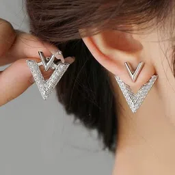 Tiso Korean Silver-Plated American Diamond Studded Geometric Shaped Studs image 2