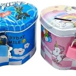 eclet 2ps Metal Money Bank With Secure Lock & Keys For Kids Random design will send-Aa Coin Bank-picture-43