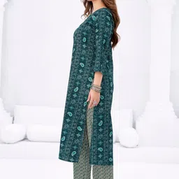 shree jeenmata collection Women Ethnic Motifs Printed Regular Pure Cotton Kurta with Trousers & With Dupatta image 2