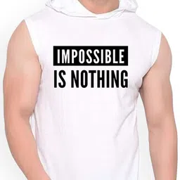 Fashnobic Men Impossible Is Noting Printed Hooded-Neck Gym Vests image 3