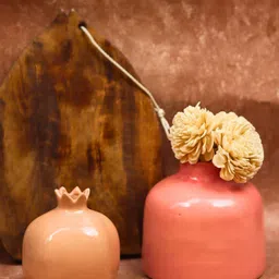 WEAVING HOMES Peach-Colored & Pink 2 Pieces Ceramic Anar & Round Vases-image-91