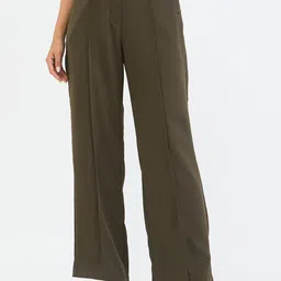 ELLE Women Solid Flared High-Rise Flat-Front Regular Trousers-image-28