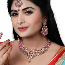 VATSALYA creation Alloy Gold- plated Pink Bronze Jewellery Set image 1