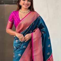 ELITE WEAVES Woven Design Zari Silk Blend Paithani Saree image 4