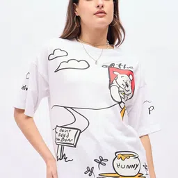 DressBerry Women Graphic Printed Round Neck Cotton Oversized T-shirt-image-100