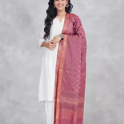 Fabindia Floral Block Printed Zari Work Tasselled Border Detail Dupatta-picture-11