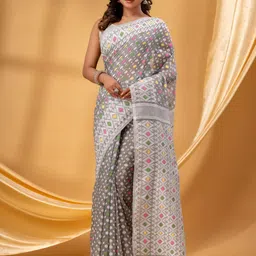 TANTLOOM Geometric Woven Design Jamdani Saree-picture-23