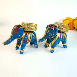 Giftii 9Pcs Red & Blue Shubh Labh Diya Peacock Design & Swastik With Footprints Gift Set image 3