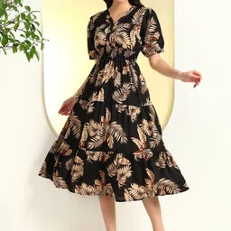 CORSICA Floral Printed Tiered Crepe A-Line Dress-picture-15