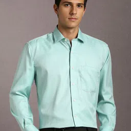 Luxure by Louis Philippe Men Textured Spread Collar Pure Cotton Formal Shirt-picture-16