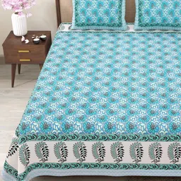 Myntra Elegant Homes Blue & Grey Floral 180 TC King Bedsheet with 2 Pillow Covers-picture-20