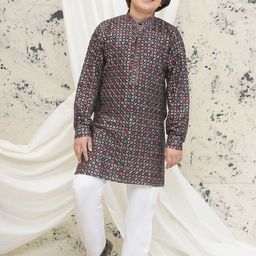 Aj DEZInES Boys Floral Embroidered Regular Sequinned Kurta with Pyjamas-picture-11