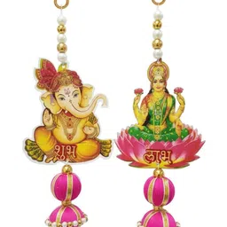 Tiny Shiny 2 Pieces Pink And Green Laxmi Ganesh Subh Labh Wall Hanging-picture-41