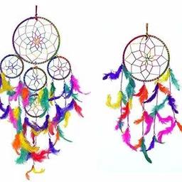 ashvah 5 Rounds and One Ring Wall Hanging (Combo Pack of 2) for Positive Energy and Protection (Big & Medium Combo) - for Home/Office/Shop/Rooms Steel, Feather Dream Catcher-picture-23