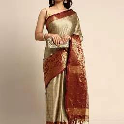 KALINI Beige Silk Cotton Woven Design Sarees-picture-21
